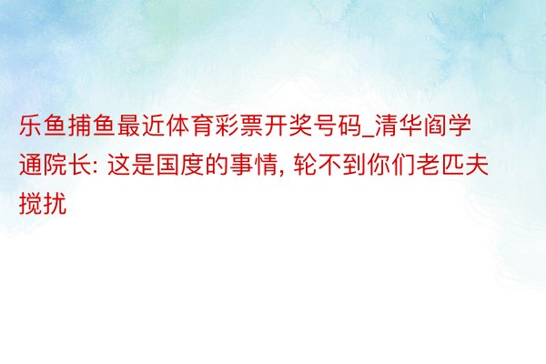 乐鱼捕鱼最近体育彩票开奖号码_清华阎学通院长: 这是国度的事情, 轮不到你们老匹夫搅扰