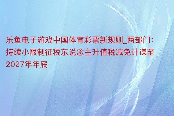 乐鱼电子游戏中国体育彩票新规则_两部门：持续小限制征税东说念主升值税减免计谋至2027年年底