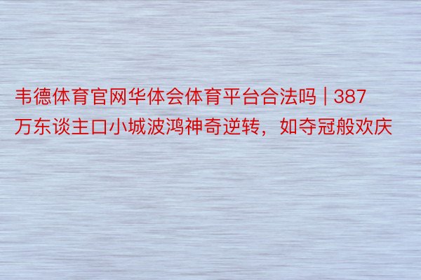 韦德体育官网华体会体育平台合法吗 | 387万东谈主口小城波鸿神奇逆转，如夺冠般欢庆