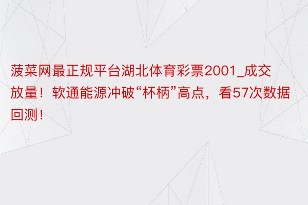 菠菜网最正规平台湖北体育彩票2001_成交放量！软通能源冲破“杯柄”高点，看57